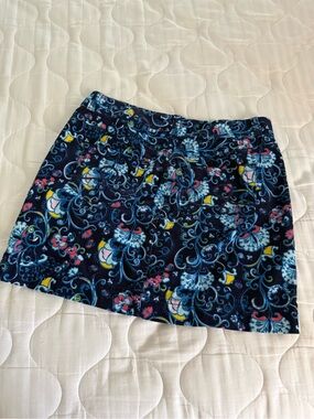 Lilly Pulitzer Navy Floral Scroll Mini Skirt with Yellow & Pink Accents size 2